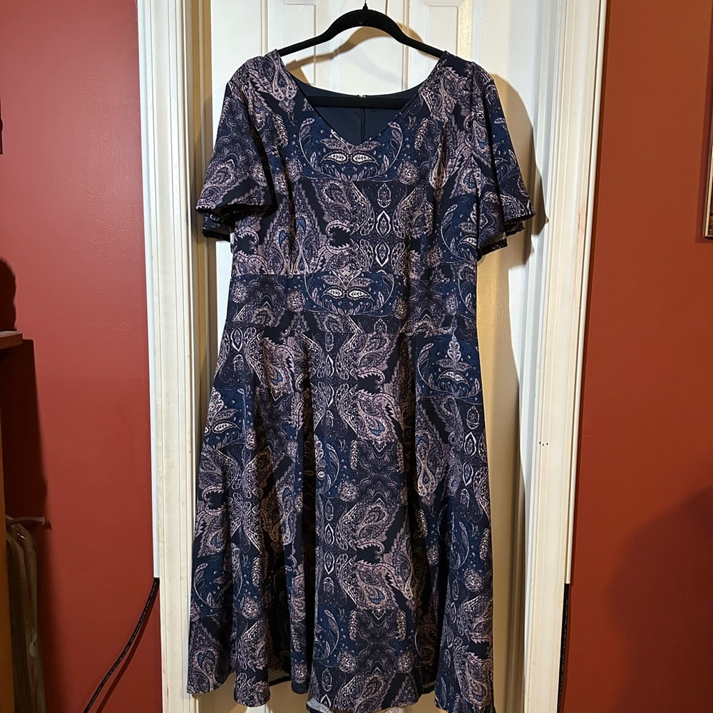 Lane Bryant Navy and Pink Paisley Midi Dress